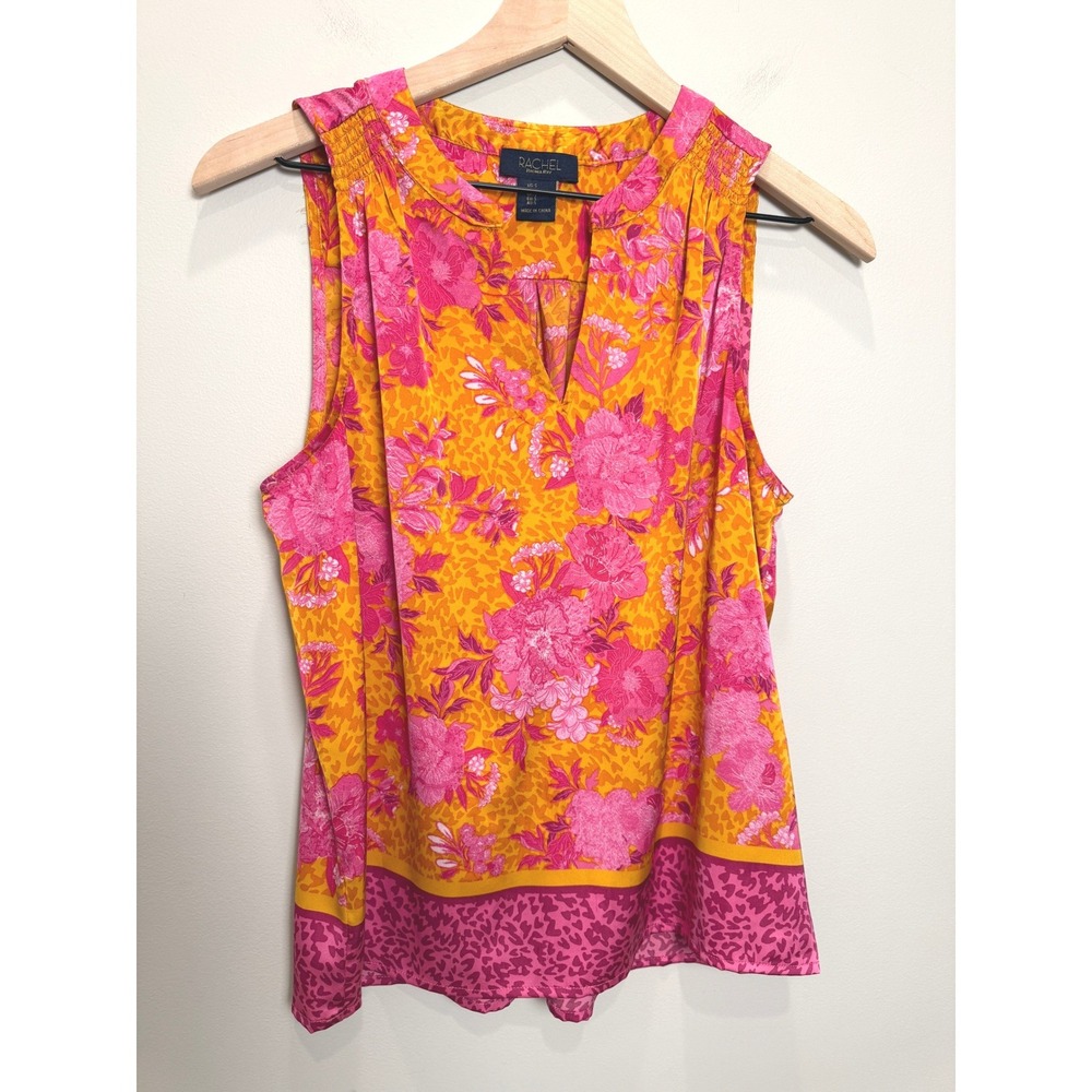 RACHEL Rachel Roy S Sleeveless Silky Tunic Top Pink Orange Floral Animal Vibrant
